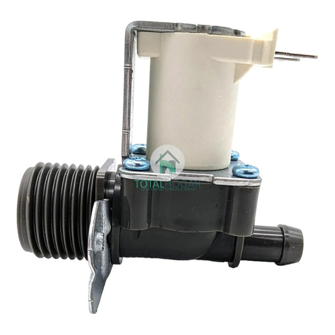 Genuine OEM Washer Inlet Valve Assembly for Select Front Load Washers Replacement Part, side view, silver and black parts