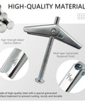 Heavy Duty Metal Drywall Anchor Kit With Toggle Bolts And Wing Nuts In Three Sizes 1/8 Inch 3/16 Inch And 1/4 Inch Includes 28 Umbrella Butterfly Hollow Wall Anchors For Shelves Ceiling Mounts And Secure Drywall Installations showing toggle bolt details and sizes.
