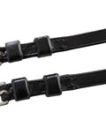 Premium English Leather Spur Straps For Equestrian Riding, 20 Inch Black, Half Inch Wide with stainless buckles and double keepers.