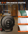 Heavy Duty Banding Strapping Cart Smooth Operator Rig For Pet Pp And Fiber Rolls with various strapping sizes displayed.