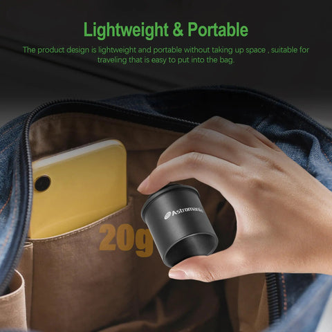 Hand placing C Mount To 1.25 Inch Barrel Adapter For Cams And Telescopes into bag, ideal for astrophotography, lightweight design.
