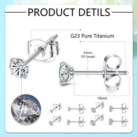 Four Pairs Titanium Stud Earrings For Women And Men Dope Shine 2 To 5mm Ball Cubic Zirconia Hypoallergenic Nickel Free Lead Free Safe For Sensitive Ears Cartilage Earrings Everyday Sparkle And Comfort, G23 titanium 20 gauge 10mm