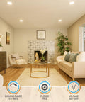 Living room with Sixteen Pack Ultra Thin LED Recessed Lighting 6 Inch with Junction Box Aluminum Housing 3000K warm white 12W dimmable