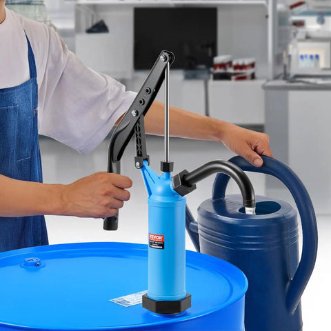 Straight Up Dead Simple Lever Action Drum Pump Fits 5 To 55 Gallon Barrels in use transferring liquid to container.