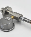 Heavy Duty Paintball And Airsoft Tank Fill Station With 37 Inch Hose Stainless Steel Build DIN Thread Five Eighth BSPP High Pressure 4600 PSI HPA Refill Connector on white background
