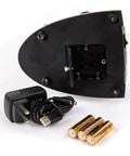Base of 40X To 1000X Student Cordless LED Compound Microscope with charger and batteries, sturdy metal frame visible.