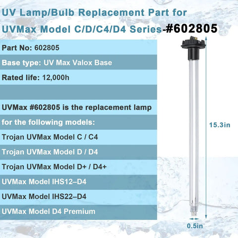 2 Pack UV Water Purification Lamp Bulb 43W 4 Pin For Trojan Max C C4 D Plus D4 Plus IHS12 D4 Systems Long Lasting 9000 Hour
