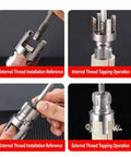 8-Piece Pipe Chamfering And Extractor Combo Set For 1/2 To 1 Inch Conduits With Heavy Duty Screw Remover Internal External Plastic Tube Threader Kit Plus Work Gloves Plumber Tapes For Smooth Fixes, thread cutting demo