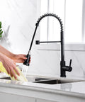 No Sweat Matte Black Kitchen Faucet Replacement Head With Solid 15 Piece Adapter Kit Pull Down Sink Sprayer Nozzle in use.
