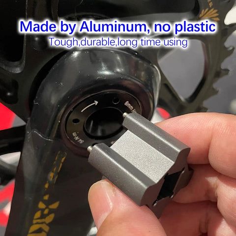 Dub Cap And Remove Tool For SRAM BB30 Crankset Self Extracting Arm Cap Removal Non Round Design in use on bike crankset