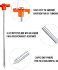 11 Inch Tent Stakes 10 Pack Heavy Duty Ground Anchors for Outdoor Camping, rustproof galvanized steel with orange PVC top detail.