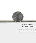 Side view of self adhesive vinyl floor tile with a coin for scale, 12 by 12 inch, 1.2 mm thick
