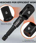 Close-up of a 1/2 inch Seven Piece Clutch Impact Socket Adapter with secure ball detent for power drill use.