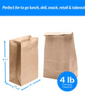 Two brown paper lunch bags with flat bottoms, 4 lb capacity, perfect for to-go lunches, snacks, and crafts.