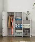 Eight Cube Closet Organizer With Doors Portable Plastic Cubby Shelving For Clothes And Shoes White Wardrobe System in room