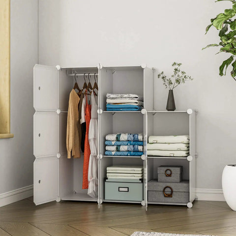 Eight Cube Closet Organizer With Doors Portable Plastic Cubby Shelving For Clothes And Shoes White Wardrobe System in room