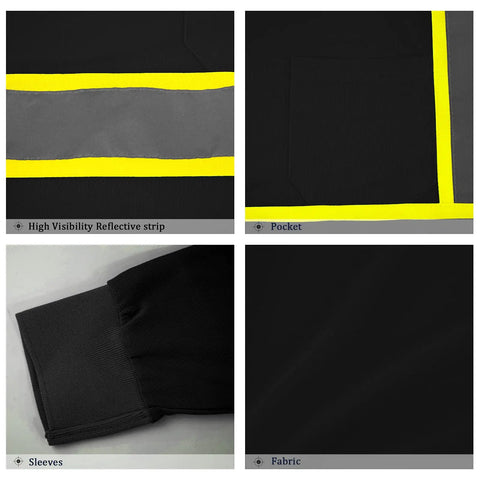 Close-up details of Hi Vis Long Sleeve Safety Shirt 3 Pack With 360 Degree Reflective Strips, fabric texture and cuffs.