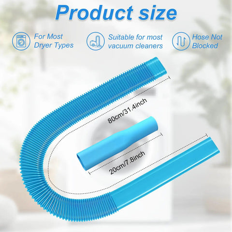 Universal Dryer Vent Cleaner Kit With Flexible Vacuum Hose Attachment, blue, 80cm length, ideal for deep lint removal, fits all vacuums.