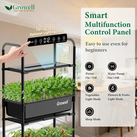 81 Pod Vertical Indoor Hydroponics Garden With Smart LED Grow Light And Auto Circulating Water Pump featuring control panel instructions