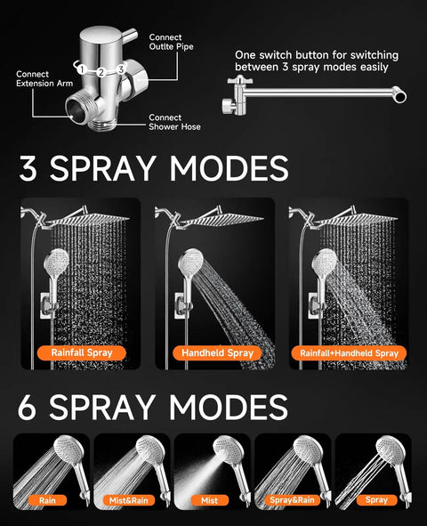 Heavy Duty Ten Inch Square Rainfall Shower Head With Slick Handheld Combo Pumping Out Kickin High Pressure Flow In A Rust Proof Stainless Frame For A Straight Up Luxe Bathroom Upgrade