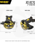 Front and side view of Octopus XS2 Scuba Diving Regulator Second Stage With Downstream Valve, lightweight technopolymer design.