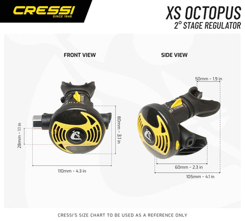 Front and side view of Octopus XS2 Scuba Diving Regulator Second Stage With Downstream Valve, lightweight technopolymer design.