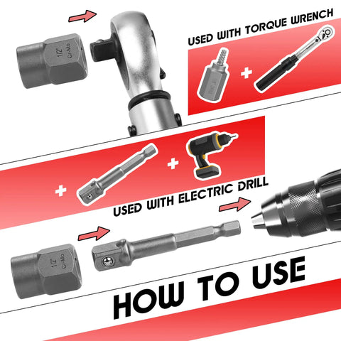 Illustration showing Spiral Screw Extractor Set 30-Piece Kit With Left Hand Cobalt Drill Bits And Nut Removers used with tools.