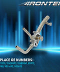 Top Tier Engine Coolant Thermostat Housing Assembly Fits Buick Enclave Chevy Traverse And Gmc Acadia shown from the side with multiple pipes.