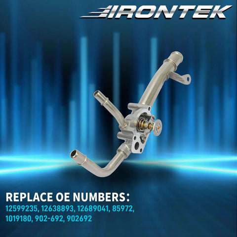 Top Tier Engine Coolant Thermostat Housing Assembly Fits Buick Enclave Chevy Traverse And Gmc Acadia shown from the side with multiple pipes.