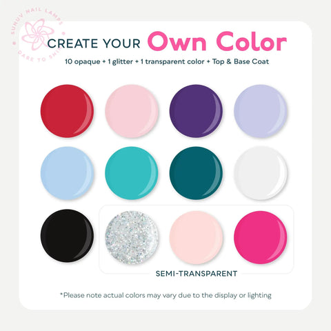 Gel Nail Polish Kit With UV Light For At Home Manicure, 23 Pcs Set Includes 12 Colors, glitter and transparent shades display