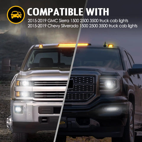 Smoked Lens Amber Cab Marker Lights 3 Pack for Silverado and Sierra 1500 2500 3500 2015 to 2019 on truck