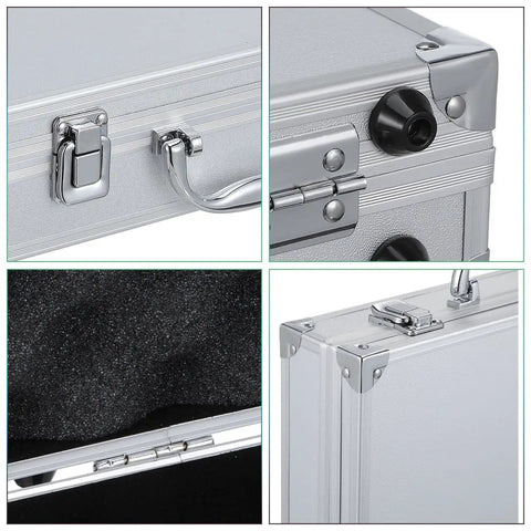 Portable Aluminum Alloy Toolbox Case With Handle close-up showing latches, corners, interior foam lining, and secure closures.