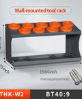 Wall Mounted CNC Tool Holder Rack Double Layer for BT30 BT40 HSK50 HSK63 Tool Holders in cold rolled steel with dimensions shown