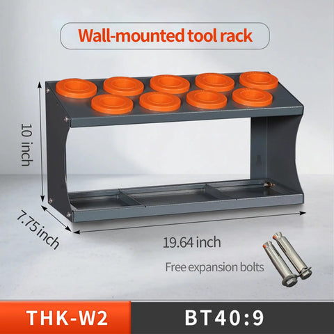 Wall Mounted CNC Tool Holder Rack Double Layer for BT30 BT40 HSK50 HSK63 Tool Holders in cold rolled steel with dimensions shown
