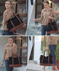 Weekender Travel Bag For Women, Canvas Duffel Tote With Water Resistant Oxford Fabric, shown in use outdoors, multiple angles