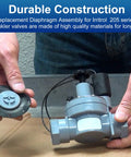 Sprinkler valve diaphragm replacement assembly for Irritrol 205 series; light blue plastic, two parts front view