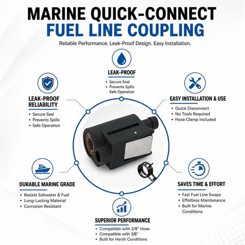 Fuel Line Quick Disconnect Connector Three Eighths Inch Barb For Mercury Outboard Fuel Tank Hose Fitting Five Sixteenths Inch Eight Millimeter Clip On Replaces 22-13563Q7 13563Q7 22-13563A7 13563A7 Sierra 18-8091
