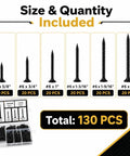 Drywall Screw Set 130 Piece Assortment With Six Sizes Including #6 X 5/8 Inch, #6 X 3/4, #6 X 1, #6 X 1-3/16, #6 X 1-9/16, And #6 X 2