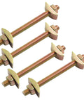 Close-up of 12 Sets M8x100mm Heavy-Duty Four-In-One Connector Kit With Golden Half Moon Bolts And Nuts for wood assembly