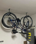 Heavy Duty Ceiling Storage Hooks For Garage Set Must Have, Overhead Rack To Hang Lumber, Ladders, Pipes, Fishing Rods, Bikes And Gear, Space Saving J Hooks, 2 Pack, Sturdy Ceiling Mounted Organizer holding bicycles