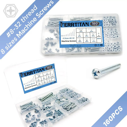 160 Piece Screw And Nut Kit For DIYers Eight Sizes From One Quarter To Two Inches Includes Zinc Plated Carbon Steel Phillips Pan Head Screws And Eighty Matching Hex Nuts For Cabinets Electrical And General Repairs. Assorted screws and hex nuts in organizer