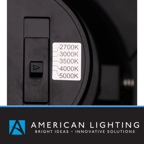 Close-up of the Advantage Select 5 To 6 Inch LED Recessed Downlights Kit showing adjustable CCT switch from 2700K to 5000K.