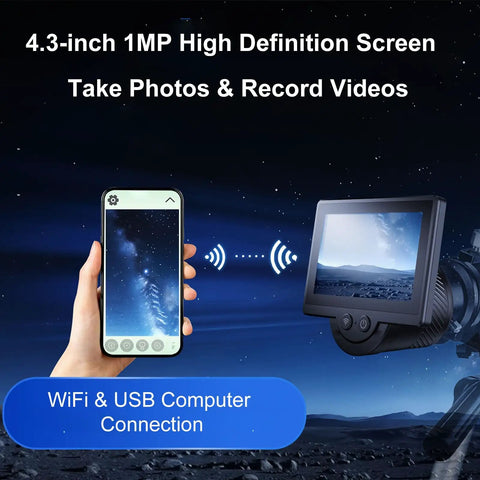 WiFi Digital Eyepiece For Telescopes With 4.3 Inch HD Screen And 1080P Real Time Imaging showing smartphone and screen connectivity.