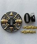 Dope Alloy Tsuba Fuchi Kashira Menuki Set For Samurai Sword Handle Upgrade 8 To 9 Cm Tsuba 7 To 8 Cm Wide Fuchi About 4 Cm Kashira