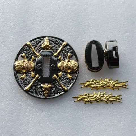 Dope Alloy Tsuba Fuchi Kashira Menuki Set For Samurai Sword Handle Upgrade 8 To 9 Cm Tsuba 7 To 8 Cm Wide Fuchi About 4 Cm Kashira