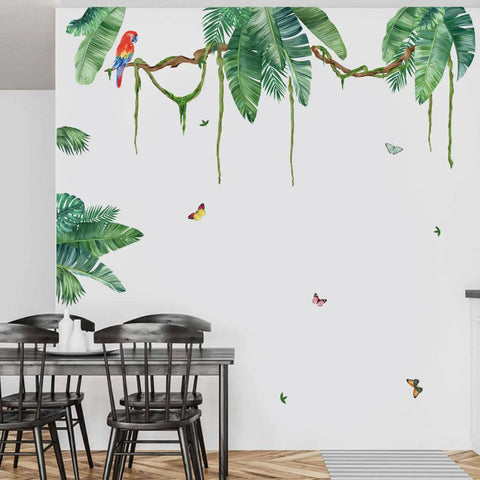 Palm Leaf Wall Decals Set For Living Room And Bedroom Tropical Green Plant Stickers Peel And Stick Wall Art For TV Backdrop