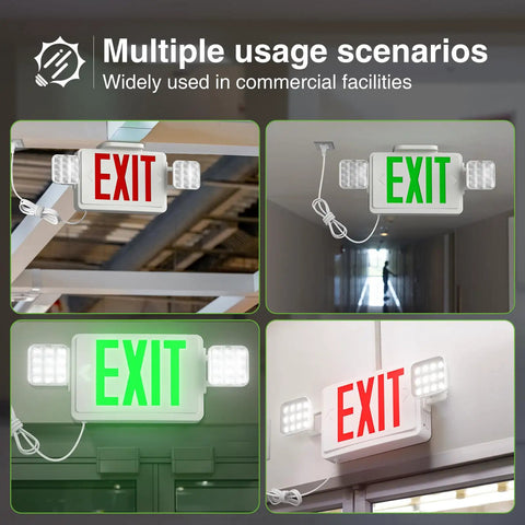 2 Pack Red Exit Signs With Emergency Lighting And 90 Minute Battery Backup, Built Tough Flame Resistant Shell, No Hassle Plug In Cord For Solid Business Safety Compliance in commercial settings.