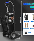 Heavy Duty Electric Stair Climbing Dolly With 1250W Motor And 900Lb Capacity, Feature Dual Speed Options For Smooth Furniture Hauling On Any Slope Plus Foldable Tracked Hand Truck with size measurements.