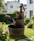 Three Tier Rustic Barrel Waterfall Fountain With Recirculating Pump For Outdoor Garden Patio Backyard And Porch 40 Inch Wooden Water Feature