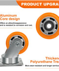 4X2 Inch Super Heavy Duty Swivel Caster Wheel Featuring Kingpinless Crowned Polyurethane Tread And Aluminum Core, Supports 1500 Pounds, Built Like A Tank For Heavy Shop Loads And Concrete Floors, showcasing aluminum core and polyurethane tread.